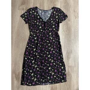 ModCloth Destined to Delight A-Line Dress, black purple white Floral. Size 4